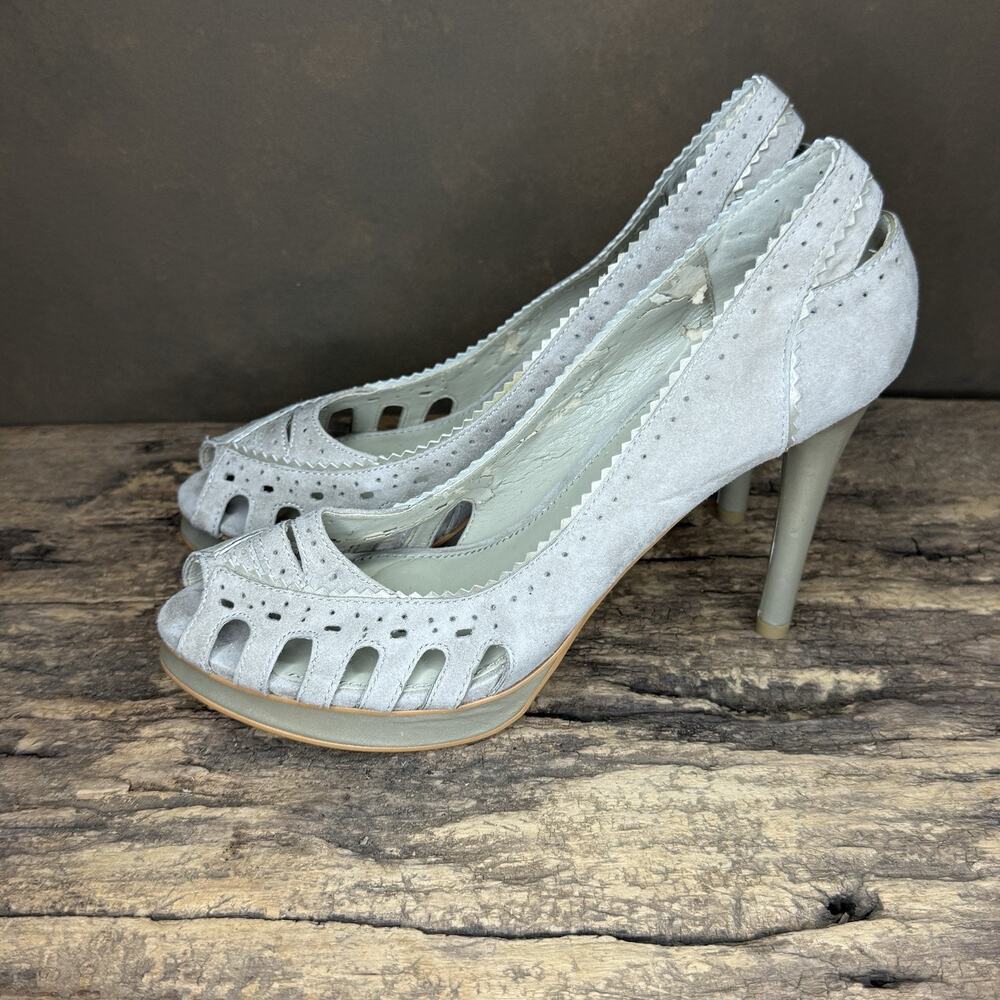 B Makowsky Gray Suede Peep Toe Cutout Platform Heels Women’s Size 9.5M - Picture 6 of 9